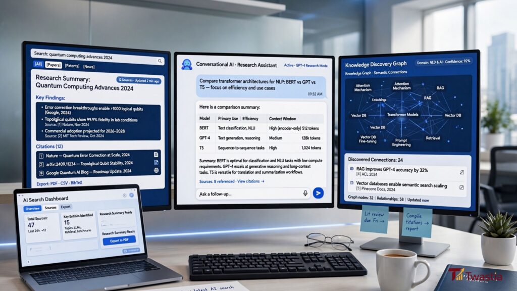 AI search platforms serving as Perplexity alternatives for research and knowledge discovery.