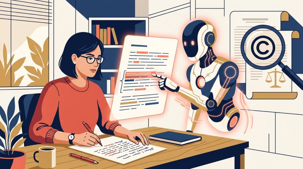 AI script writer and human editor collaborating on a draft 