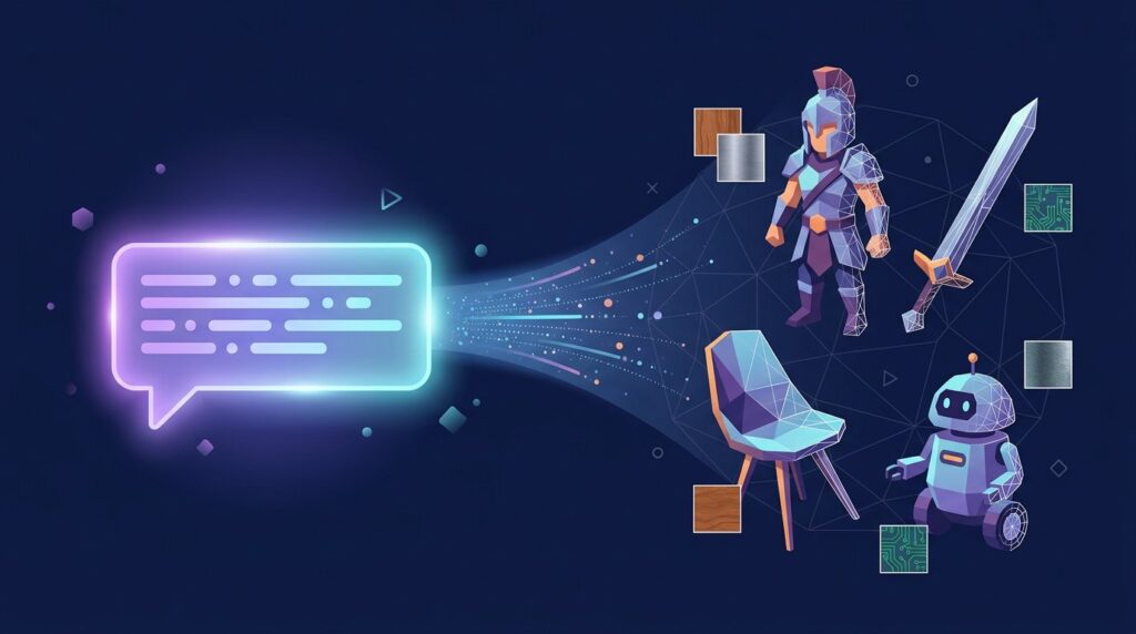 Meshy AI turning text prompts into detailed 3D models